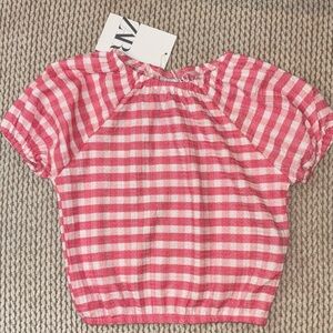 NWT Zara Toddler Girl Pink and White Gingham Blouse